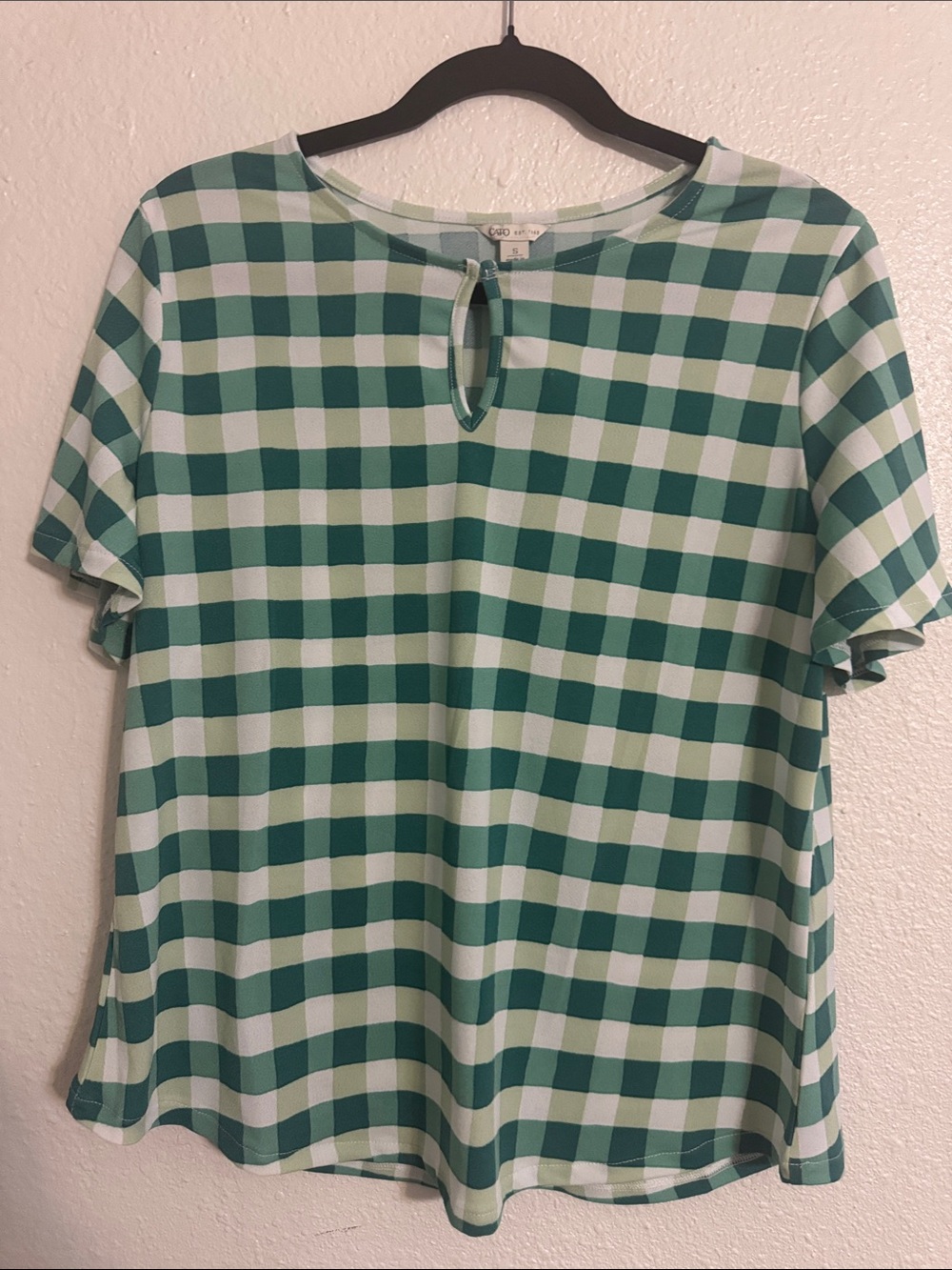 Cato Green and White Check Short Sleeve Top